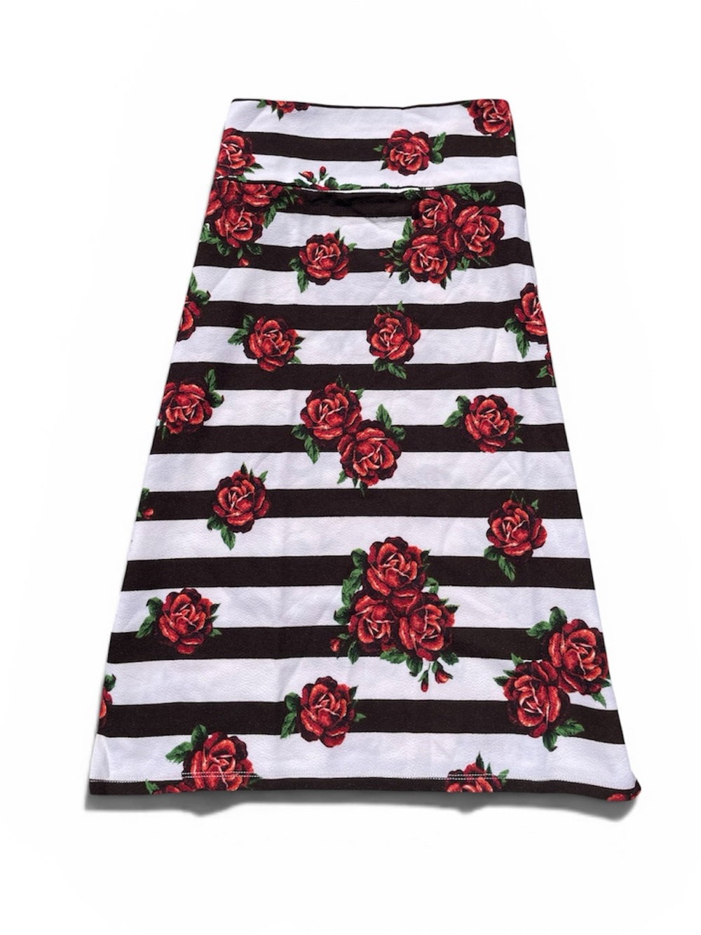 3/$30 LuLaRoe Chocolate & Cream Striped ‘Cassie’ Skirt with Red Rose Print